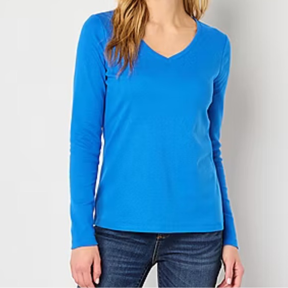 Old Navy Tops - NEW old navy bright blue turquoise long sleeve v neck